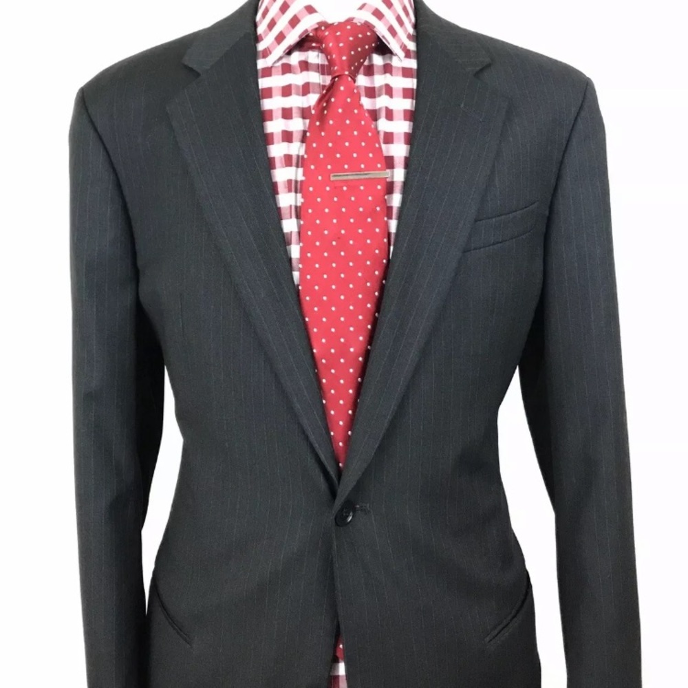 ARMANI COLLEZIONI MENS GREY STRIPED WOOL SUIT 42R